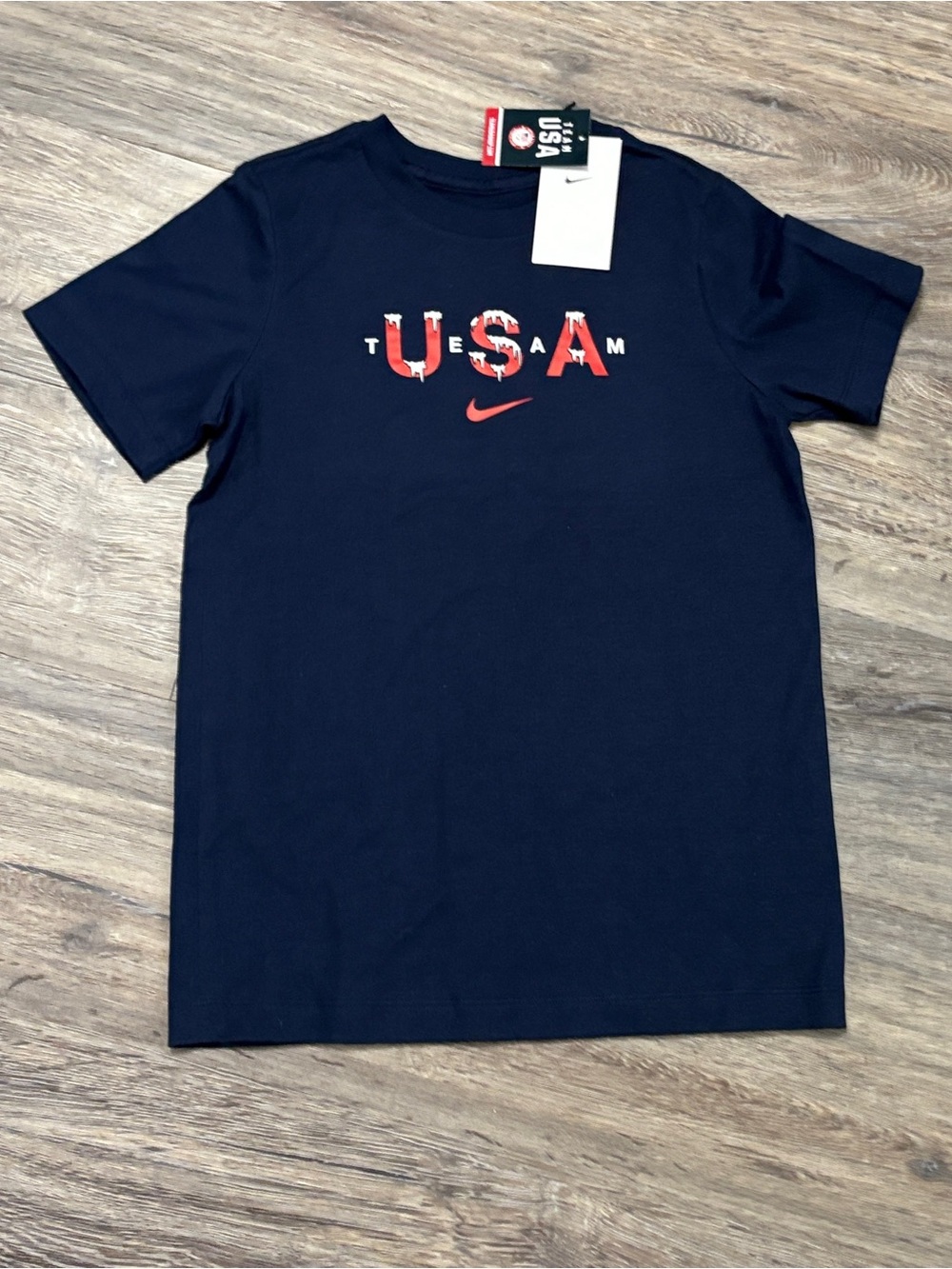 Nike T-Shirt Team USA Olympic Youth Medium Navy Blue NWT Cotton Short Sleeve
